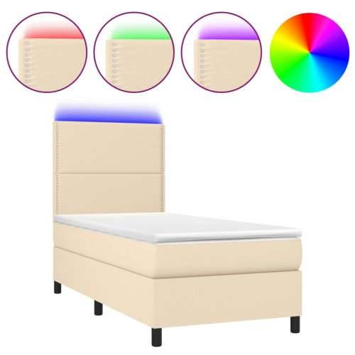 Krevet box spring s madracem LED krem 90x200 cm od tkanine - Krema 90 x 200 cm Obično s čavlima Cijena