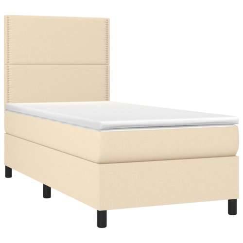 Krevet box spring s madracem LED krem 90x200 cm od tkanine - Krema 90 x 200 cm Obično s čavlima Cijena