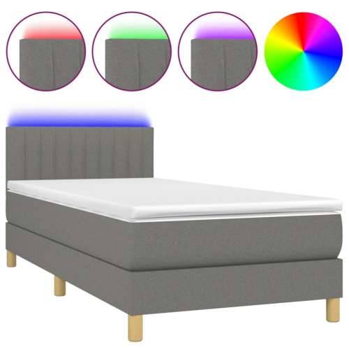 Krevet box spring s madracem LED tamnosivi 80 x 200 cm tkanina - Tamno siva 80 x 200 cm Okomite pruge Cijena