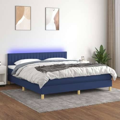 Krevet box spring s madracem LED plavi 180x200 cm od tkanine - Plava 180 x 200 cm Okomite pruge Cijena