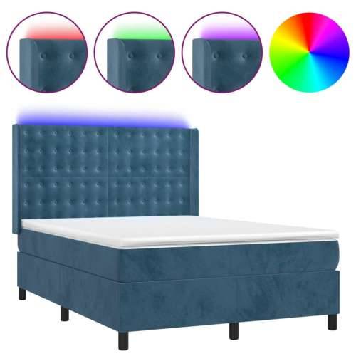 Krevet box spring s madracem LED tamnoplavi 140x200 cm baršun - Tamno plava 140 x 200 cm gumbi Cijena