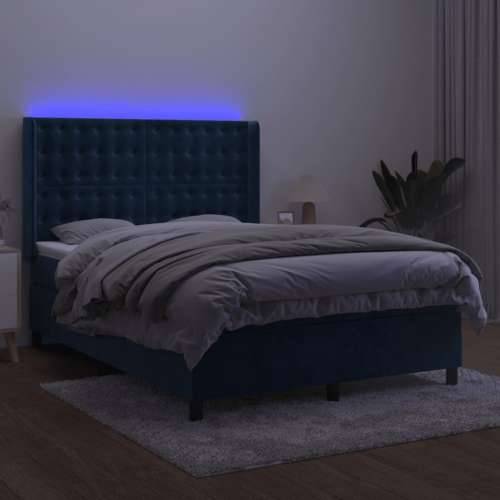 Krevet box spring s madracem LED tamnoplavi 140x200 cm baršun - Tamno plava 140 x 200 cm gumbi Cijena