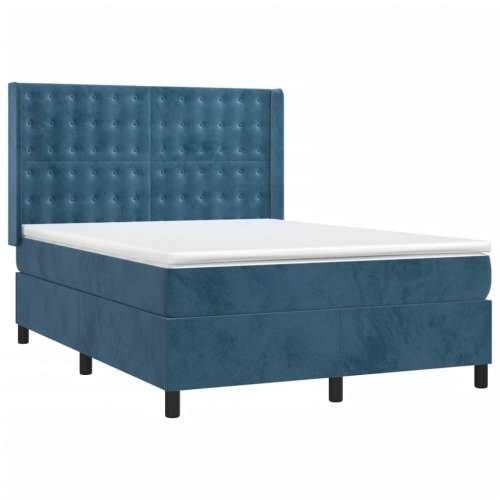 Krevet box spring s madracem LED tamnoplavi 140x200 cm baršun - Tamno plava 140 x 200 cm gumbi Cijena