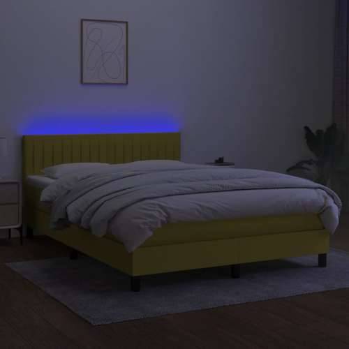 Krevet box spring s madracem LED plavi 140x200 cm od tkanine - Plava 140 x 200 cm Okomite pruge Cijena