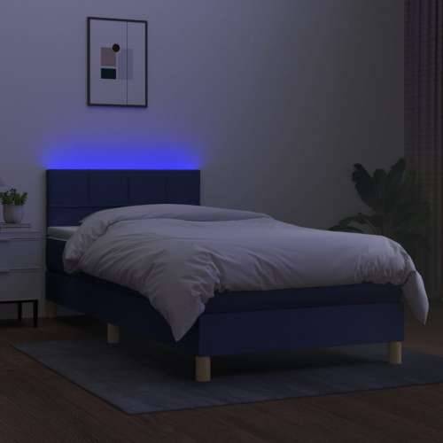 Krevet box spring s madracem LED plavi 90x200 cm od tkanine - Plava 90 x 200 cm Blok s kvadratima Cijena