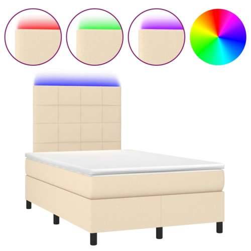 Krevet box spring s madracem LED krem 120 x 200 cm od tkanine - Krema 120 x 200 cm Blok s kvadratima Cijena