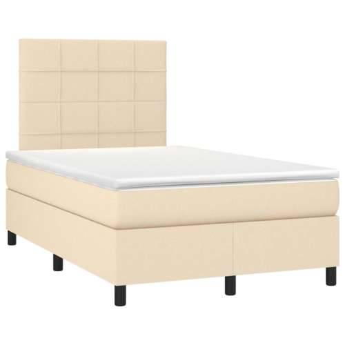 Krevet box spring s madracem LED krem 120 x 200 cm od tkanine - Krema 120 x 200 cm Blok s kvadratima Cijena