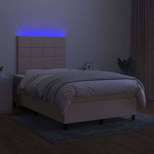 Krevet box spring s madracem LED krem 120 x 200 cm od tkanine - Krema 120 x 200 cm Blok s kvadratima Cijena