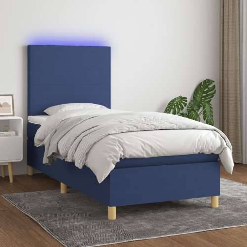 Krevet box spring s madracem LED plavi 90x200 cm od tkanine - Plava 90 x 200 cm Gladak dizajn Cijena