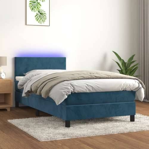 Krevet box spring s madracem LED tamnoplavi 90x200 cm baršun - Tamno plava 90 x 200 cm Gladak dizajn Cijena