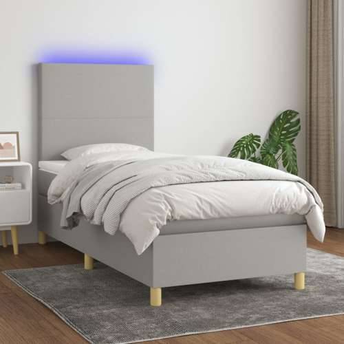 Krevet box spring s madracem LED svjetlosivi 90x200 cm tkanina - Svjetlosiva 90 x 200 cm Gladak dizajn Cijena
