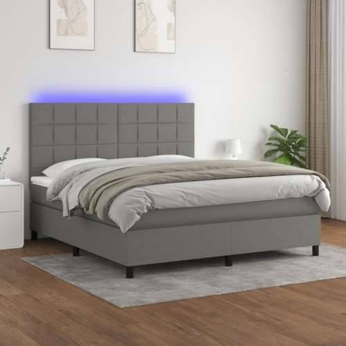 Krevet box spring s madracem LED tamnosivi 160x200 cm tkanina - Tamno siva 160 x 200 cm Blok s kvadratima Cijena