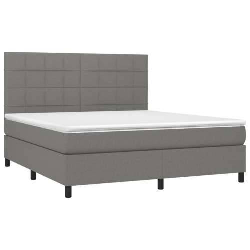 Krevet box spring s madracem LED tamnosivi 160x200 cm tkanina - Tamno siva 160 x 200 cm Blok s kvadratima Cijena