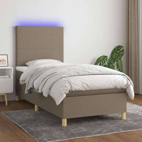 Krevet box spring s madracem LED smeđesivi 90x200 cm tkanina - Sivo-smeđa 90 x 200 cm Gladak dizajn Cijena
