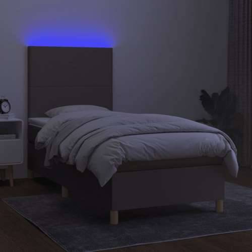Krevet box spring s madracem LED smeđesivi 90x200 cm tkanina - Sivo-smeđa 90 x 200 cm Gladak dizajn Cijena