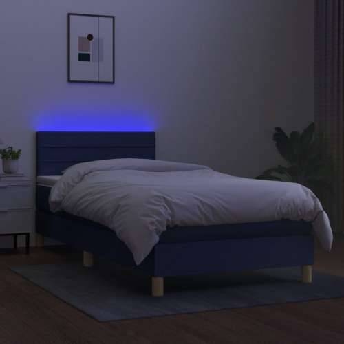 Krevet box spring s madracem LED plavi 100x200 cm od tkanine - Plava 100 x 200 cm vodoravne pruge Cijena