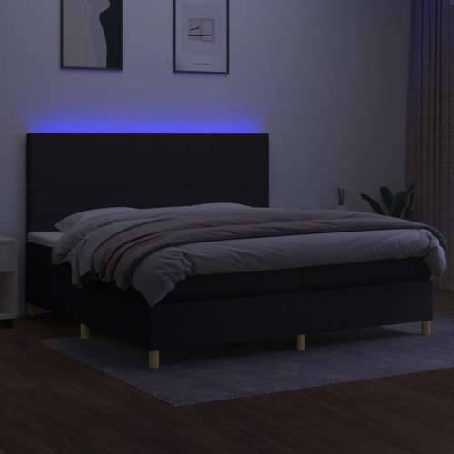 Krevet box spring s madracem LED crni 200x200 cm od tkanine - Crna 200 x 200 cm Gladak dizajn Cijena