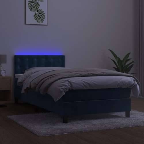 Krevet box spring s madracem LED tamnoplavi 90x200 cm baršun - Tamno plava 90 x 200 cm gumbi Cijena