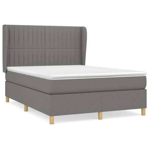 Krevet s oprugama i madracem tamnosivi 140x190 cm od tkanine - Tamno siva 140 x 190 cm Okomite pruge Cijena