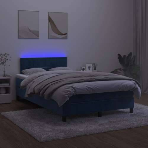 Krevet box spring s madracem LED tamnoplavi 120x200 cm baršun - Tamno plava 120 x 200 cm Blok s kvadratima Cijena