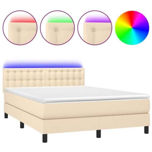 Krevet box spring s madracem LED krem 140x190 cm od tkanine - Krema 140 x 190 cm gumbi Cijena
