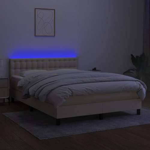 Krevet box spring s madracem LED krem 140x190 cm od tkanine - Krema 140 x 190 cm gumbi Cijena
