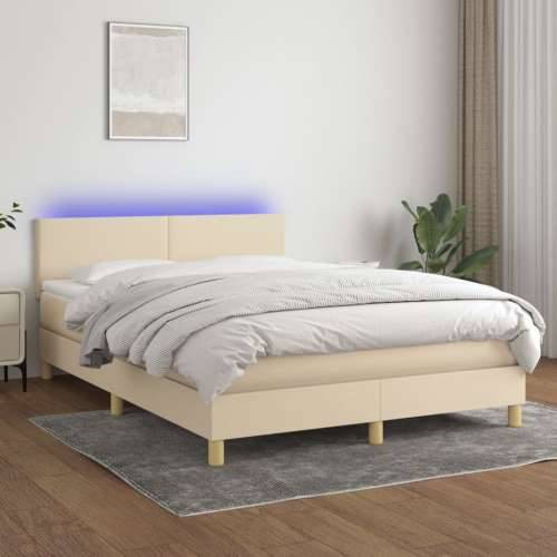 Krevet box spring s madracem LED krem 140x200 cm od tkanine - Krema 140 x 200 cm Gladak dizajn Cijena