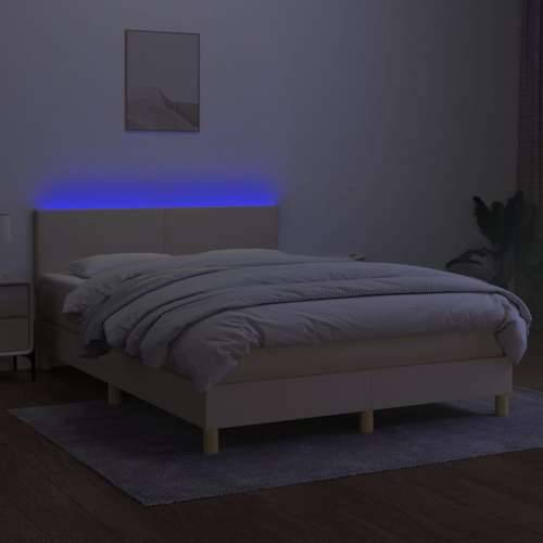 Krevet box spring s madracem LED krem 140x200 cm od tkanine - Krema 140 x 200 cm Gladak dizajn Cijena