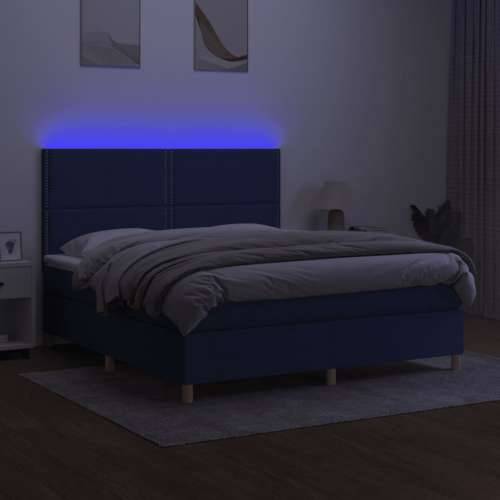 Krevet box spring s madracem LED plavi 160x200 cm od tkanine - Plava 160 x 200 cm Obično s čavlima Cijena