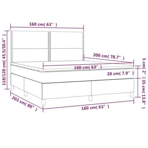 Krevet box spring s madracem LED plavi 160x200 cm od tkanine - Plava 160 x 200 cm Obično s čavlima Cijena