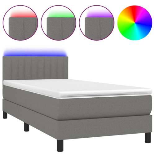 Krevet box spring s madracem LED tamnosivi 100x200 cm tkanina - Tamno siva 100 x 200 cm Okomite pruge Cijena