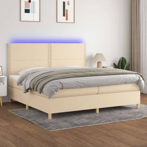 Krevet box spring s madracem LED krem 200x200 cm od tkanine - Krema 200 x 200 cm Obično s čavlima Cijena