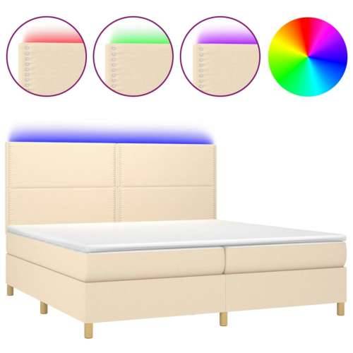 Krevet box spring s madracem LED krem 200x200 cm od tkanine - Krema 200 x 200 cm Obično s čavlima Cijena