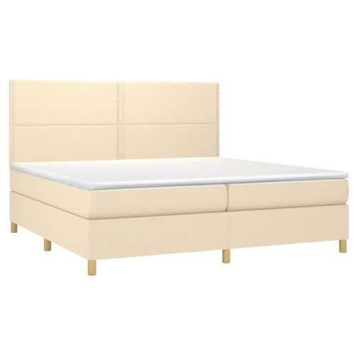 Krevet box spring s madracem LED krem 200x200 cm od tkanine - Krema 200 x 200 cm Obično s čavlima Cijena