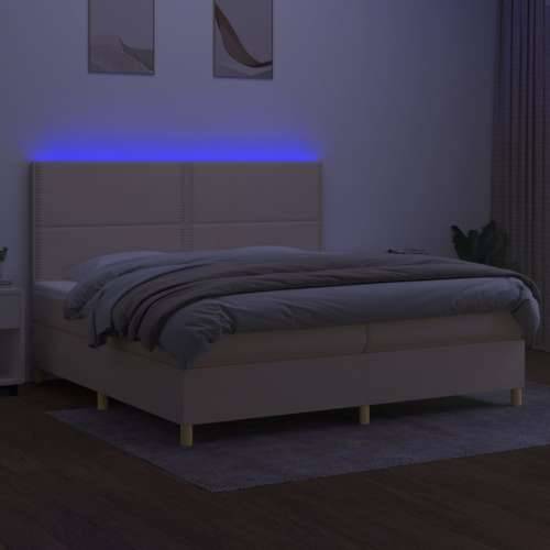 Krevet box spring s madracem LED krem 200x200 cm od tkanine - Krema 200 x 200 cm Obično s čavlima Cijena