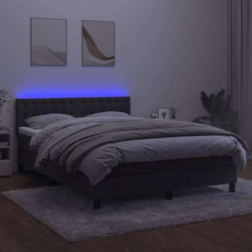 Krevet box spring s madracem LED tamnosivi 140x200 cm baršun - Tamno siva 140 x 200 cm gumbi Cijena