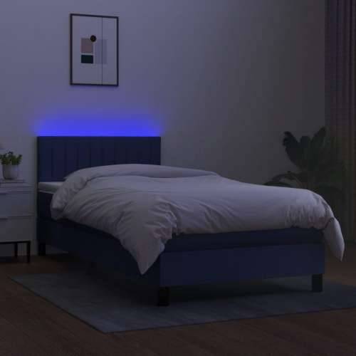 Krevet box spring s madracem LED plavi 100x200 cm od tkanine - Plava 100 x 200 cm Okomite pruge Cijena