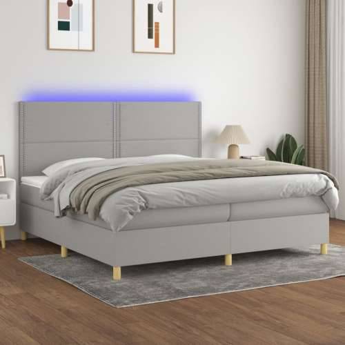 Krevet box spring s madracem LED svjetlosivi 200x200 cm tkanina - Svjetlosiva 200 x 200 cm Obično s čavlima Cijena