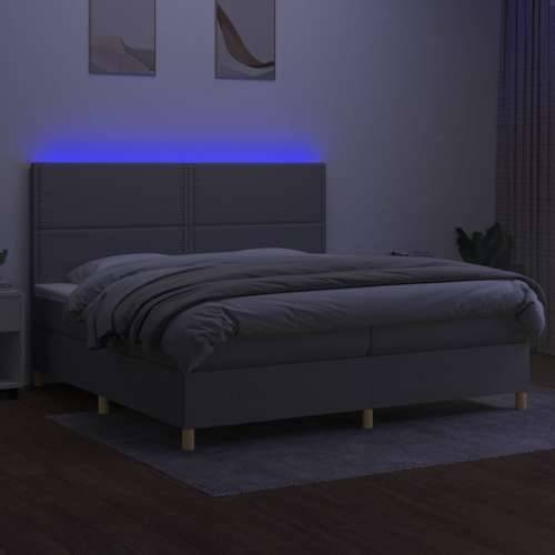 Krevet box spring s madracem LED svjetlosivi 200x200 cm tkanina - Svjetlosiva 200 x 200 cm Obično s čavlima Cijena