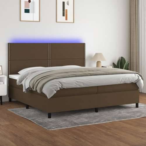 Krevet box spring s madracem LED tamnosmeđi 200x200 cm tkanina - Tamno smeđa 200 x 200 cm Obično s čavlima Cijena