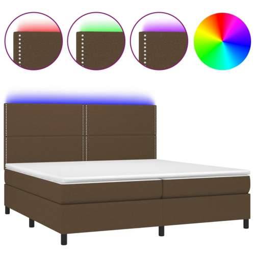 Krevet box spring s madracem LED tamnosmeđi 200x200 cm tkanina - Tamno smeđa 200 x 200 cm Obično s čavlima Cijena