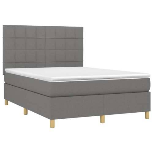 Krevet box spring s madracem LED tamnosivi 140x200 cm tkanina - Tamno siva 140 x 200 cm Blok s kvadratima Cijena