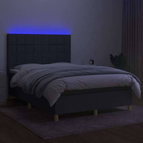 Krevet box spring s madracem LED tamnosivi 140x200 cm tkanina - Tamno siva 140 x 200 cm Blok s kvadratima Cijena