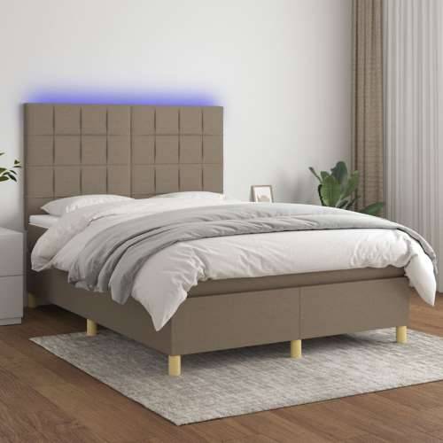 Krevet box spring s madracem LED smeđesivi 140x200 cm tkanina - Sivo-smeđa 140 x 200 cm Blok s kvadratima Cijena