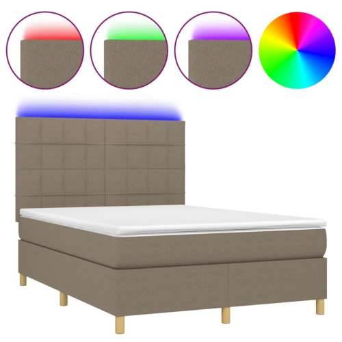 Krevet box spring s madracem LED smeđesivi 140x200 cm tkanina - Sivo-smeđa 140 x 200 cm Blok s kvadratima Cijena