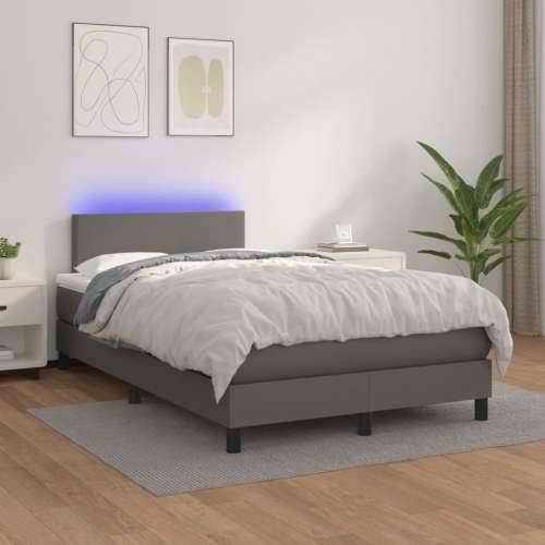 Krevet box spring s madracem LED sivi 120x200cm od umjetne kože - Siva 120 x 200 cm Gladak dizajn Cijena
