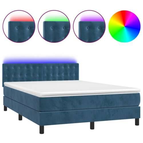 Krevet box spring s madracem LED tamnoplavi 140x200 cm baršun - Tamno plava 140 x 200 cm gumbi Cijena