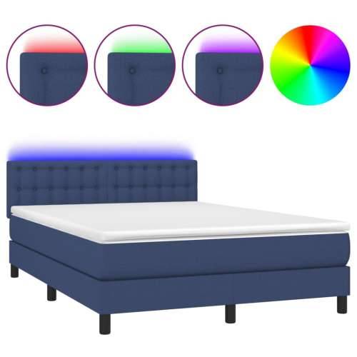 Krevet box spring s madracem LED plavi 140x200 cm od tkanine - Plava 140 x 200 cm gumbi Cijena