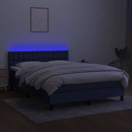 Krevet box spring s madracem LED plavi 140x200 cm od tkanine - Plava 140 x 200 cm gumbi Cijena