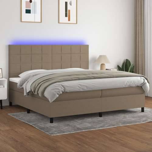 Krevet box spring s madracem LED smeđesivi 200x200 cm tkanina - Sivo-smeđa 200 x 200 cm Blok s kvadratima Cijena